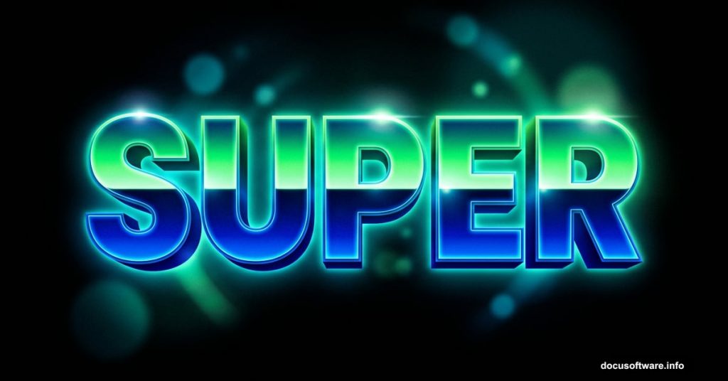 Glowing retro neon text effect in Photoshop with blue-green gradient