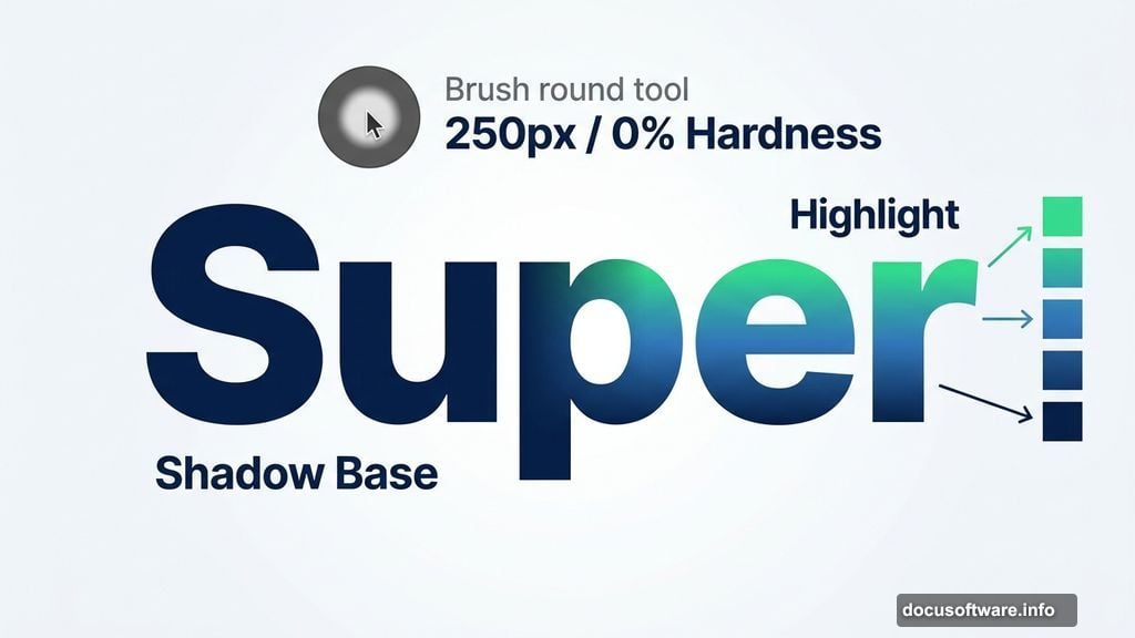 Soft brush painting blue to green gradient inside letter shapes