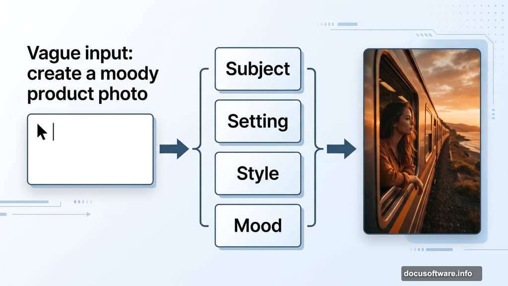 Build every Adobe Firefly prompt around subject setting style mood