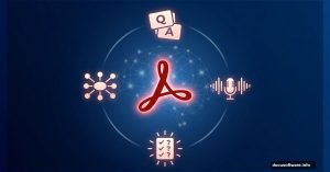 Adobe Acrobat AI icon surrounded by glowing student study tools