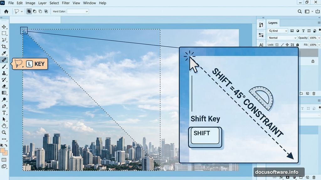 Polygonal Lasso tool creates pixel-perfect triangular selection in Photoshop