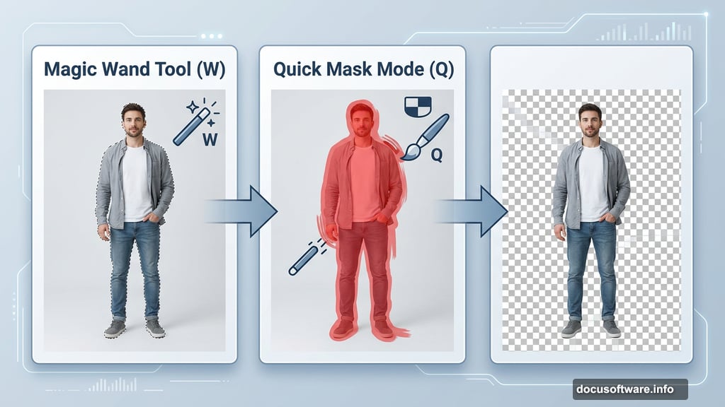 Extract figure using Magic Wand Tool and Quick Mask Mode Photoshop