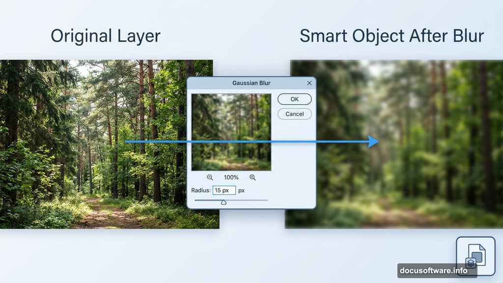 Gaussian Blur at 15px applied to Smart Object background layer Photoshop