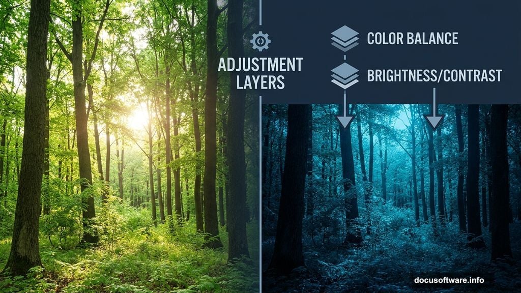 Turning day into night with Color Balance and Brightness Contrast adjustment layers