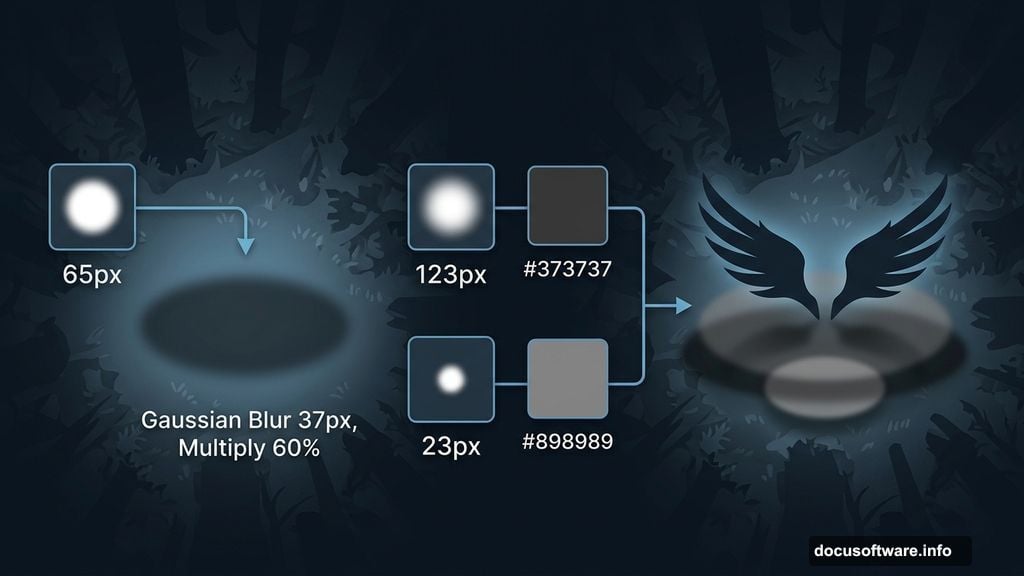 Creating ground shadows for the angel using Gaussian Blur and Multiply blending mode