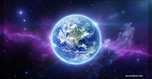 Glowing Earth floating in a vibrant galaxy surrounded by stars