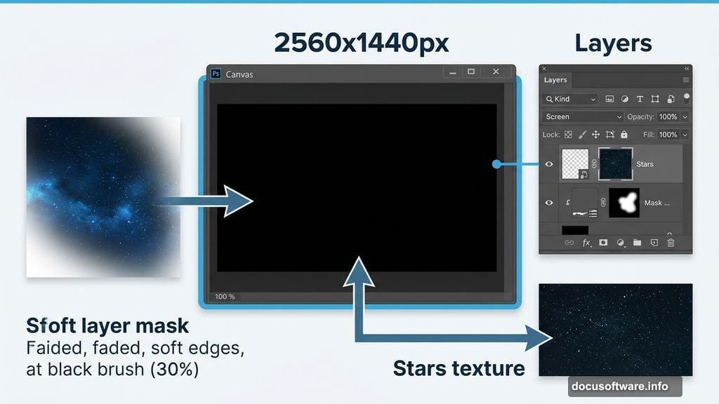 Screen blending mode makes dark star areas invisible on canvas