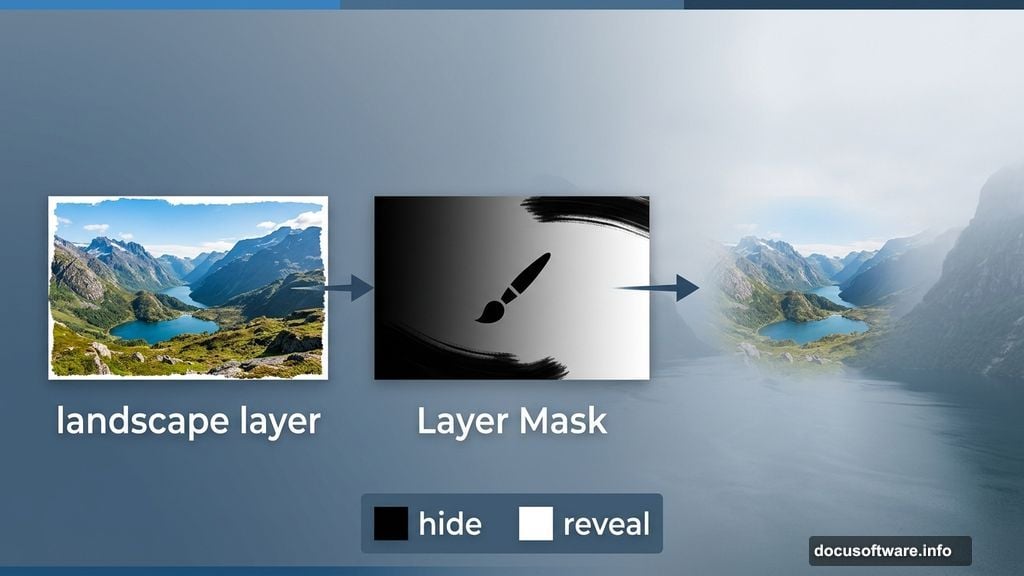 Layer masks blend landscape edges non-destructively in Photoshop