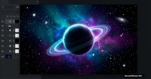 Stunning Photoshop-created space scene with glowing nebula planet and stars