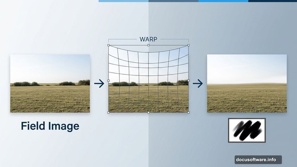 Free Transform Warp mode bends field image to blend with horizon