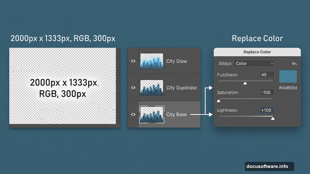 Placing city base layer and using Replace Color to neutralize blue tones