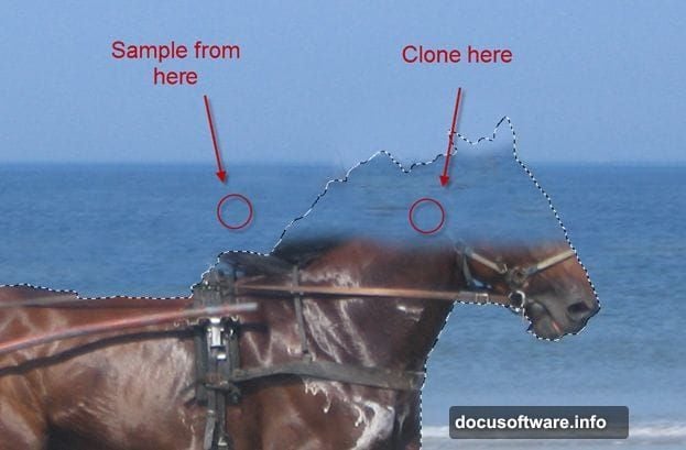 Clean up edges carefully after Clone Stamp background replacement process