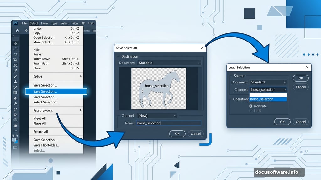 Saving and loading horse selection in Photoshop for precise water placement