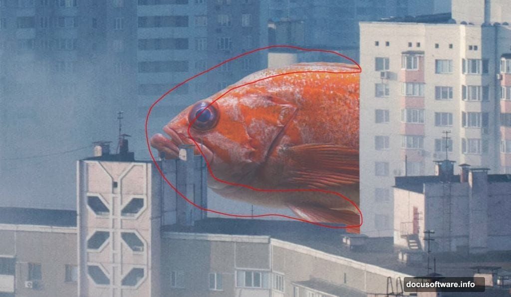Levels Adjustment Layer correcting tonal balance between fish and city background