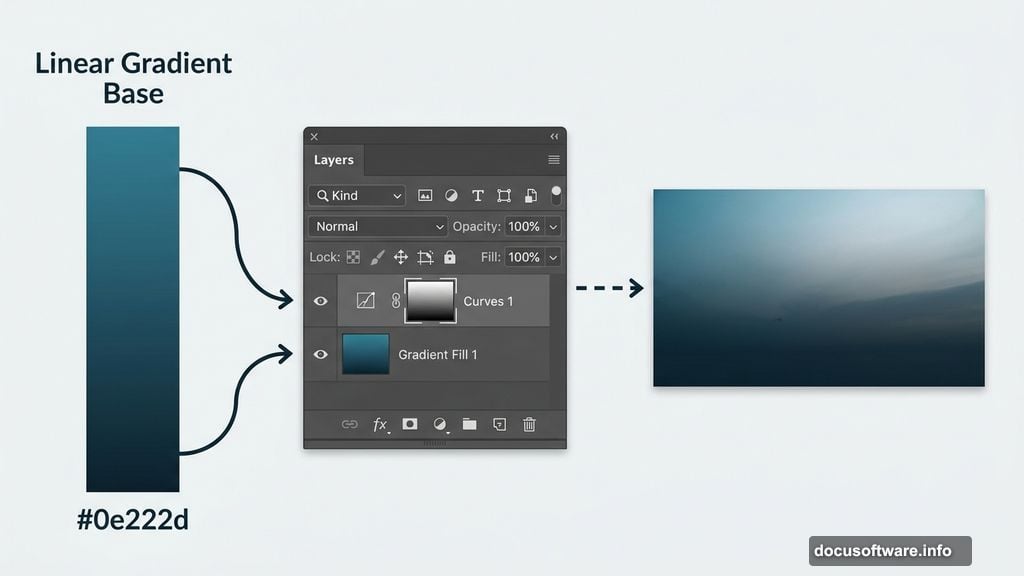 Curves adjustment layer with layer mask sculpts gradient sky lighting