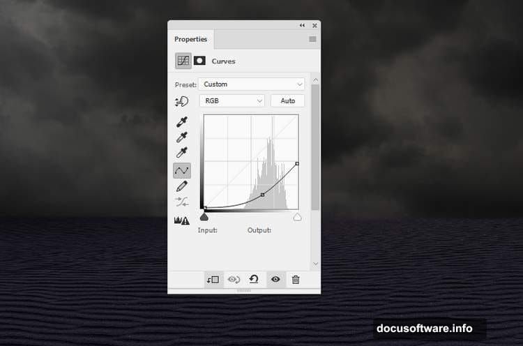 Crescent moon light source with child silhouette in dark desert scene