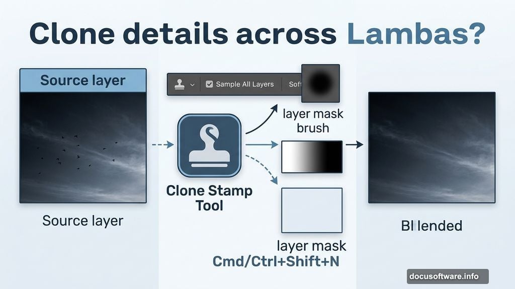 Clone Stamp Tool removes distractions using Sample All Layers setting