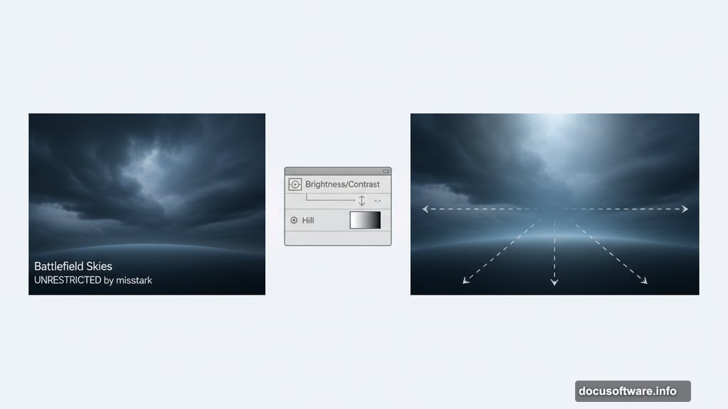 Blending battlefield sky stock with Brightness Contrast adjustment layers