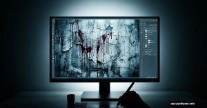 Dark Photoshop screen showing creepy blood splatter photo manipulation artwork