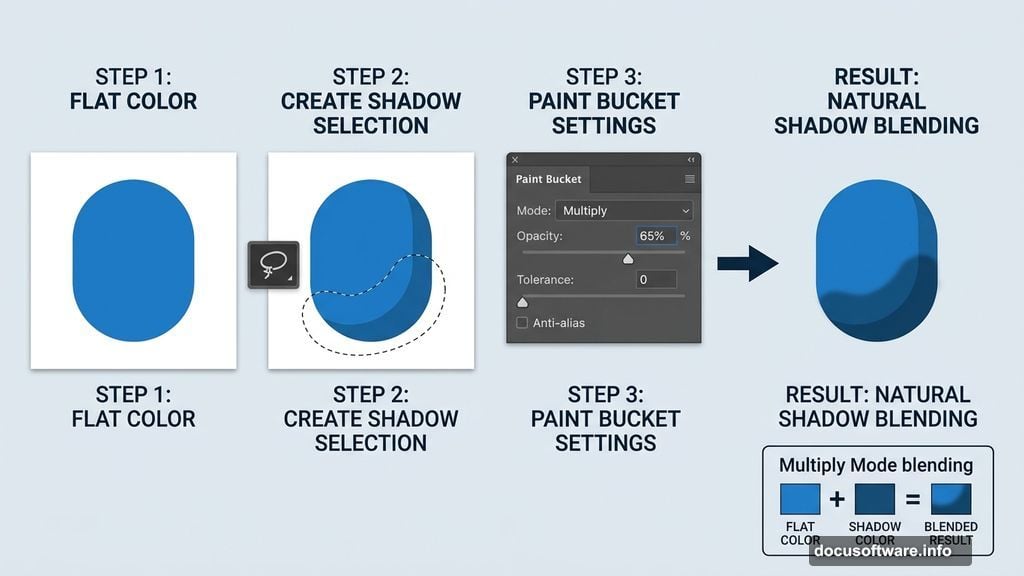 Lasso tool and Multiply mode Paint Bucket create natural shading