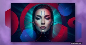 Digital portrait art of woman surrounded by bold geometric circle elements