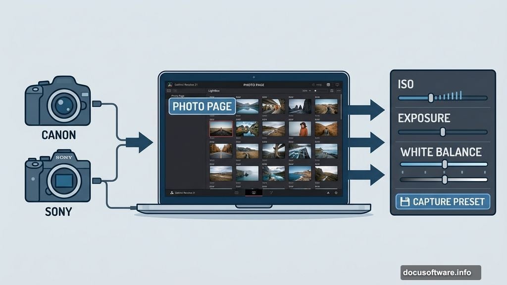 Camera tethering support for Sony and Canon inside DaVinci Resolve 21