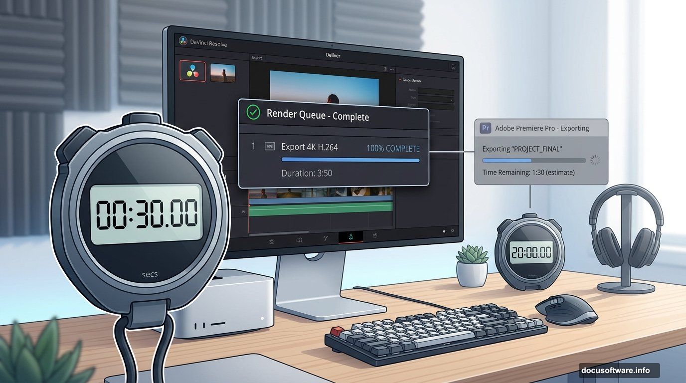 Export speed benchmark results across video editors on M1 Mac
