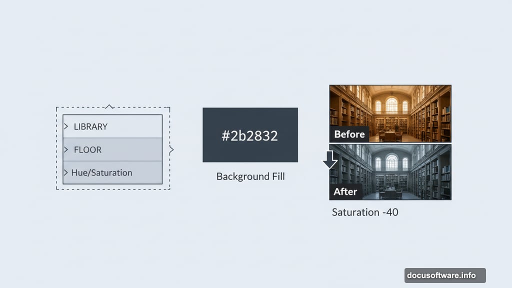 Hue Saturation adjustment layer clipped to LIBRARY layer in Photoshop
