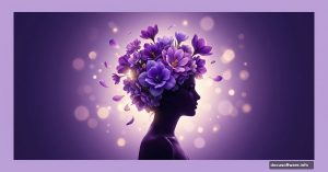 Fantasy portrait with purple flowers blooming from woman's head in Photoshop