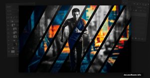 Cinematic stripe effect movie poster created in Adobe Photoshop tutorial