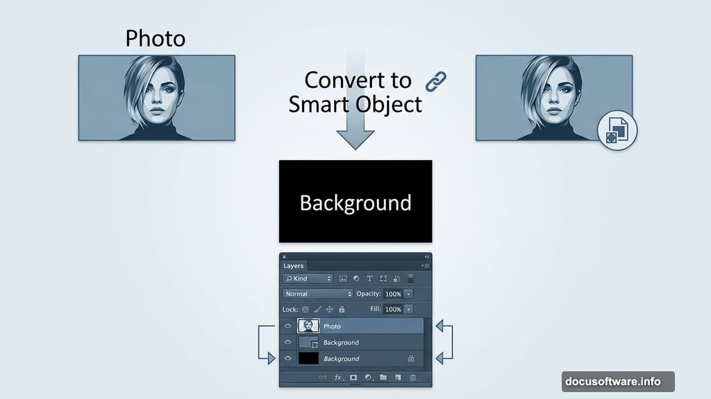 Converting photo to Smart Object above solid black Background layer