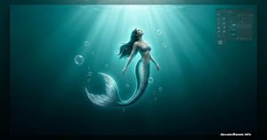 Glowing mermaid in deep teal underwater Photoshop digital painting scene