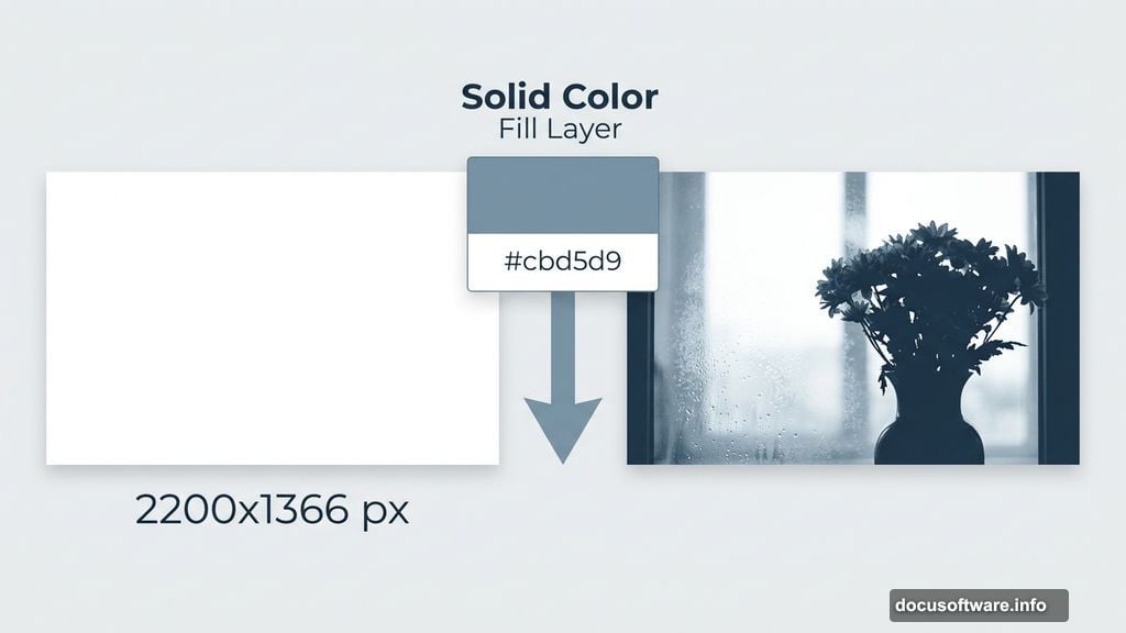 Solid color fill layer hex #cbd5d9 sets wintry mood for window scene