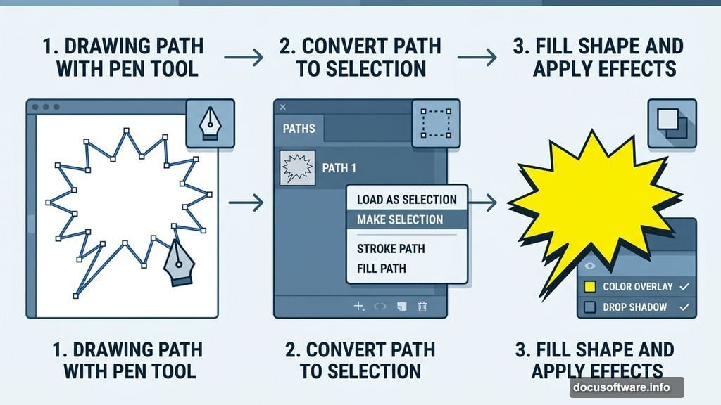 Pen tool drawing jagged comic shape converted to filled selection