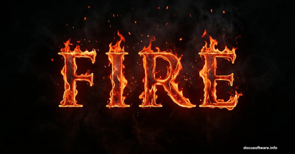 Bold cinematic letters engulfed in realistic Hollywood-style fire flames