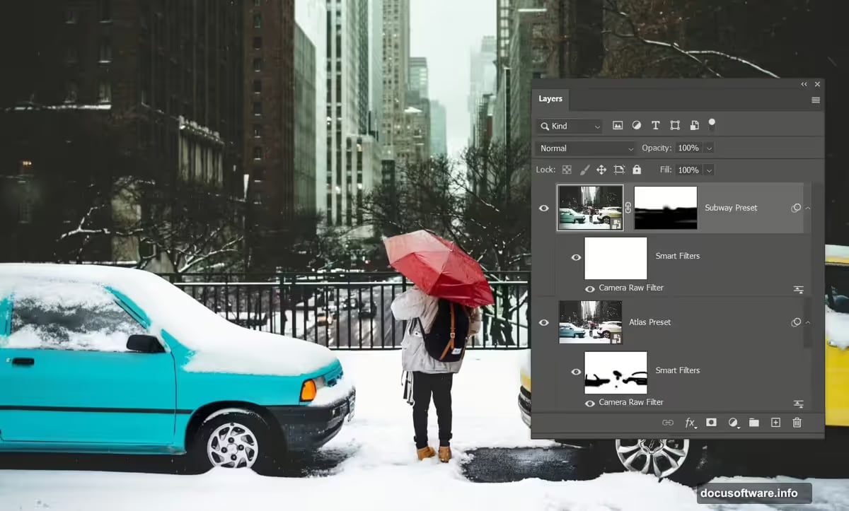 Metal, bokeh, and concrete textures layered using Overlay, Multiply, Screen modes