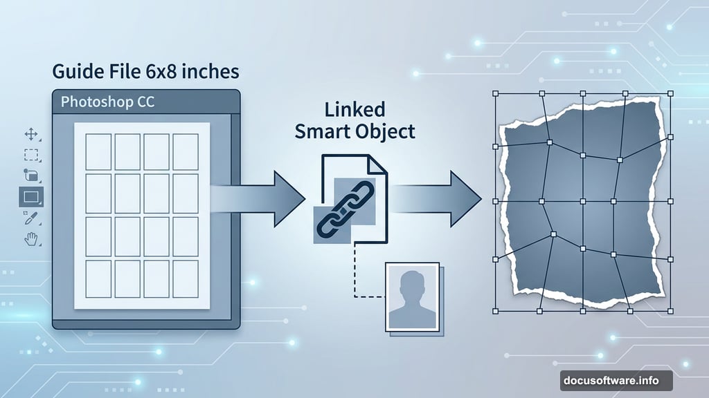 Photoshop Linked Smart Objects and warp transformation recreating torn photo effect