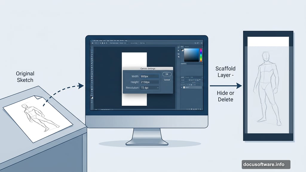 Simple sketch transferred to Photoshop canvas at 72 dpi resolution